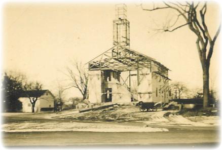 The current meetinghouse was under construction in 1936 after the fire in April, 1935.